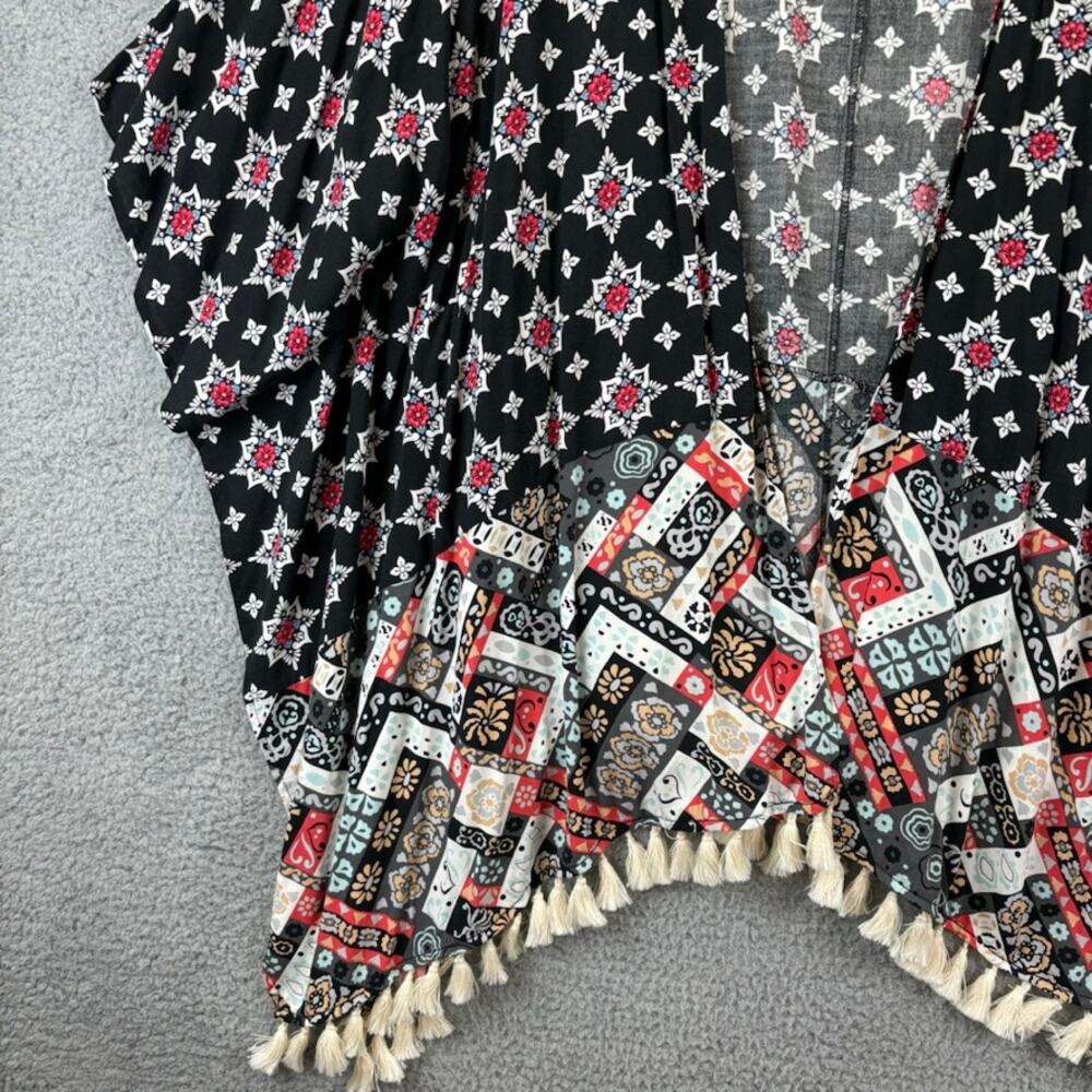 UMGEE Kimono Large Boho Beachy Cover Up Artsy Floral Patchwork Fringe - Picture 2 of 9